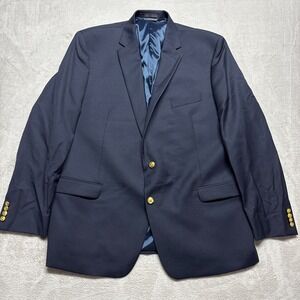 Lauren Ralph Lauren Blazer Mens 48L Navy Blue Gold Buttons Suit Jacket Wool Tech